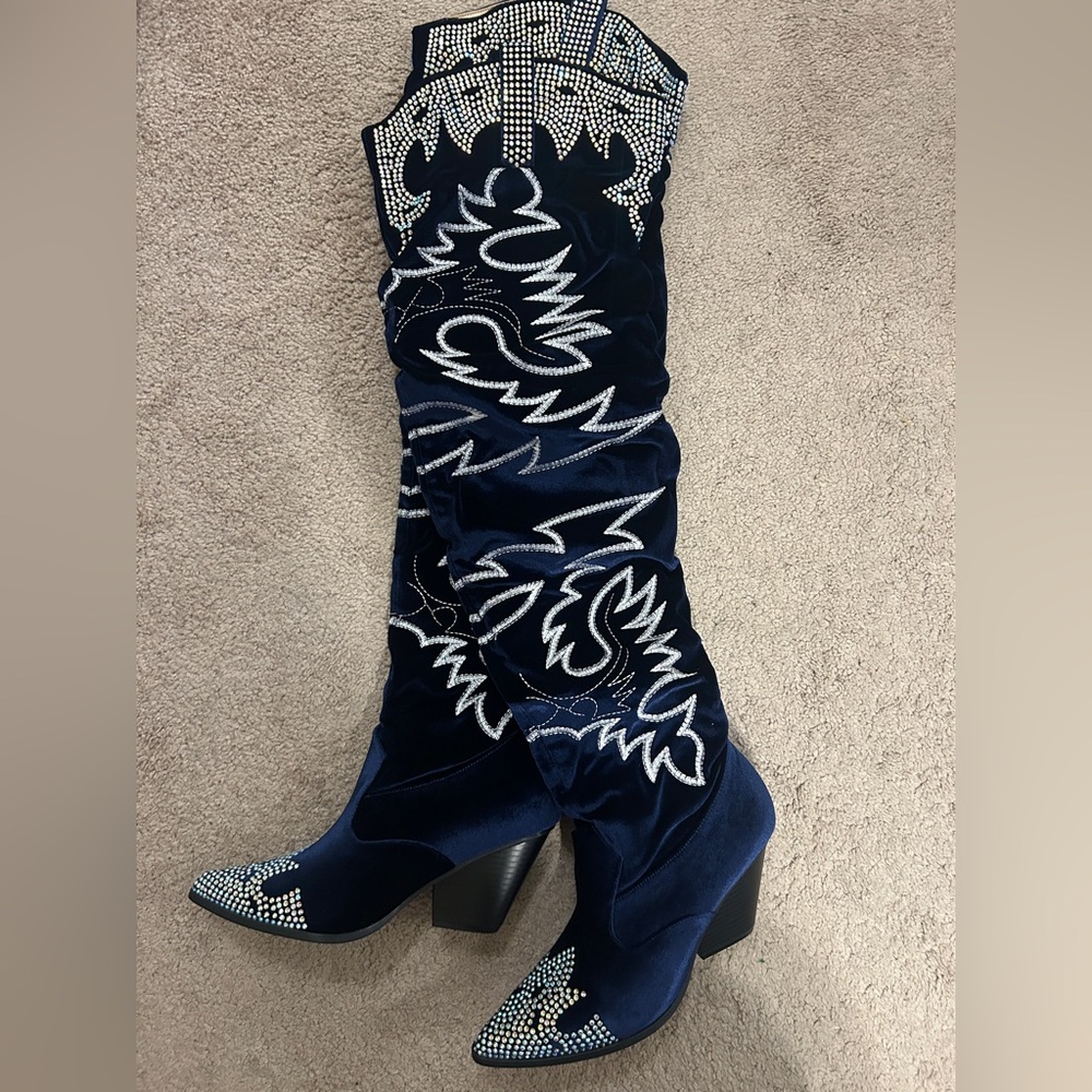 Cape Robbin Navy Embellished Over-the-Knee Western Boots Brand new. No Box